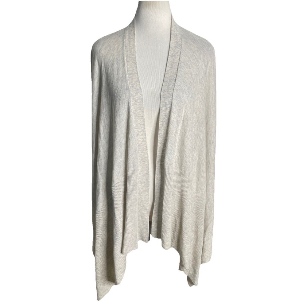 Saks Fifth Avenue Wool Cashmere Open Flowy Cardigan Sweater Gray Soft Medium